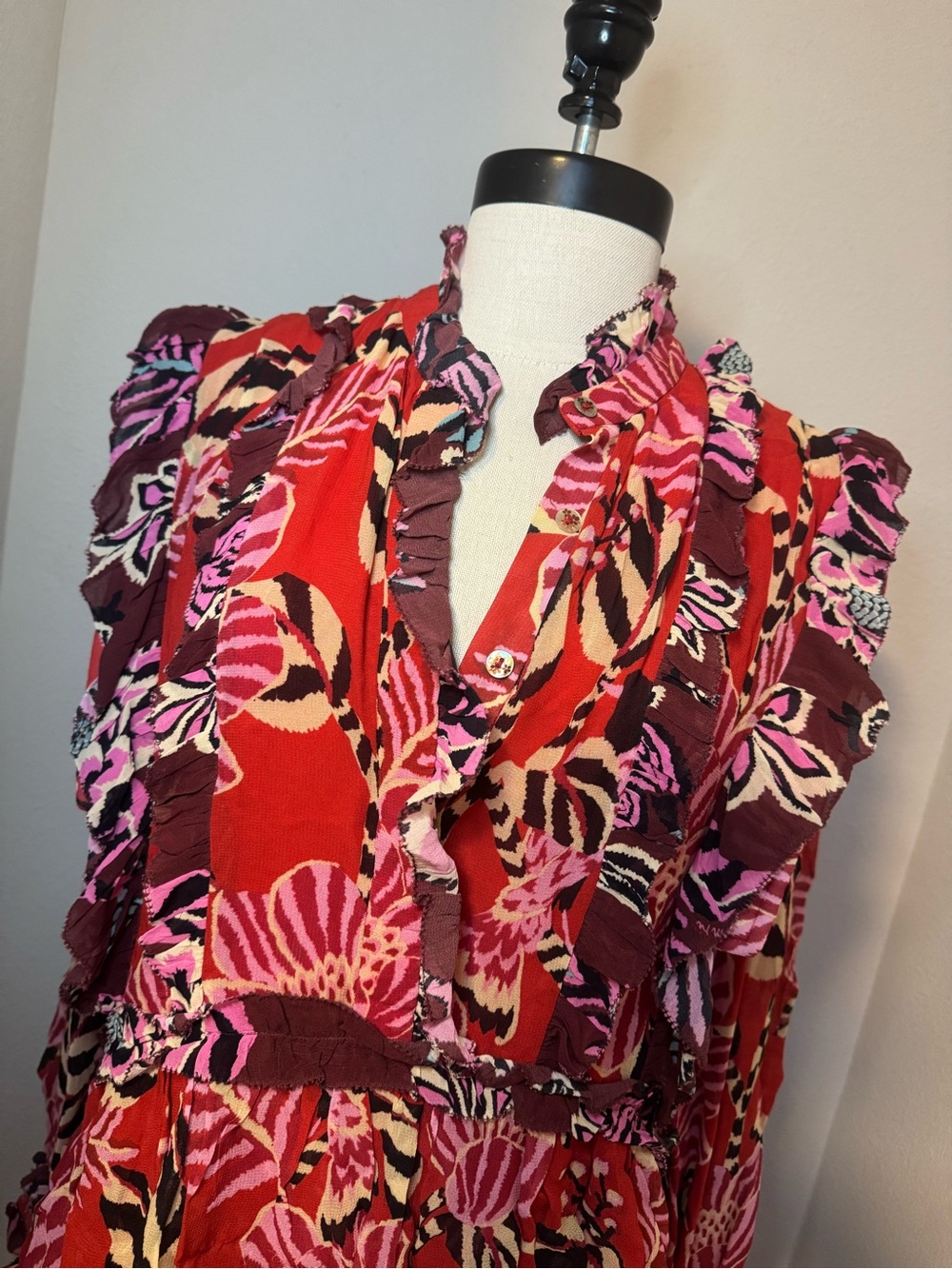 FARM Rio Pink and Orange Floral Ruffle Mini Dress - Picture 3 of 8